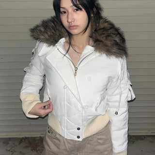 Suede Crop Fur Hooded Shearling Jacket