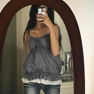 Shirred Frill Flower Layered Sleeveless