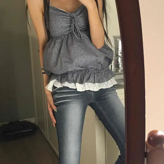 Shirred Frill Flower Layered Sleeveless