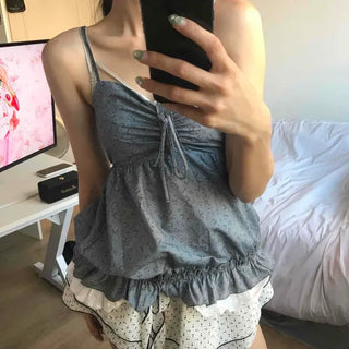 Shirred Frill Flower Layered Sleeveless