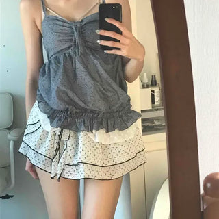 Shirred Frill Flower Layered Sleeveless