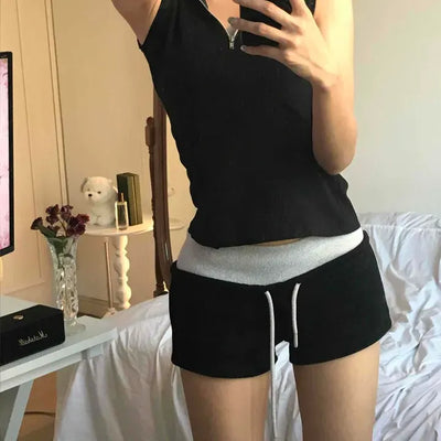 Loose Fit Contrast Drawstring Straight Daily Shorts