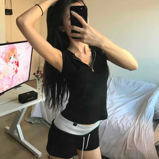 Slim Fit Zipper Graphic Fitted Daily Sleeveless