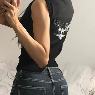 Slim Fit Zipper Graphic Fitted Daily Sleeveless