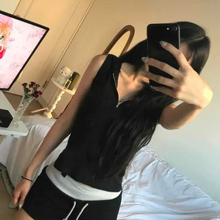 Slim Fit Zipper Graphic Fitted Daily Sleeveless