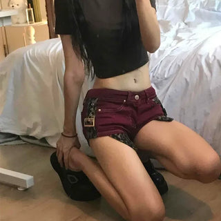 Slim Fit Leopard Print Button Contrast Layered Shorts