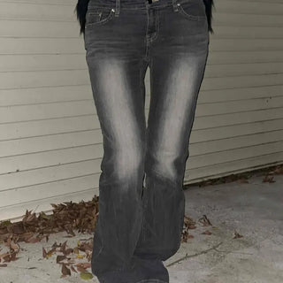 Washed Low-Rise Semi-Bootcut Denim Pants