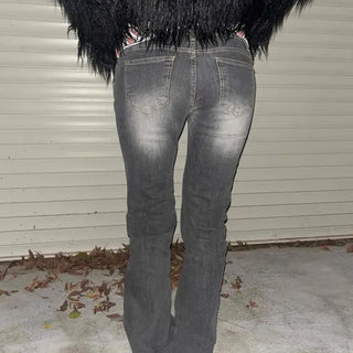 Washed Low-Rise Semi-Bootcut Denim Pants