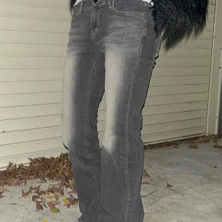 Washed Low-Rise Semi-Bootcut Denim Pants