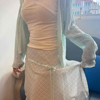 Check Zipper Slit Flare A-Line Midi Skirt