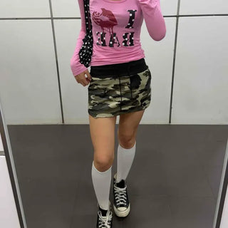Loose-fit Camo String Casual Daily Mini Skirt