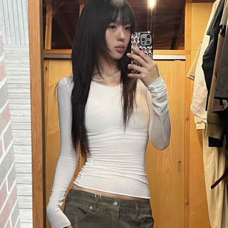 Slim Fit Plain Daily Casual Long Sleeve T-shirt