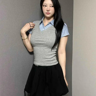 Slim Fit Plain Layered Daily Short Sleeve T-shirt