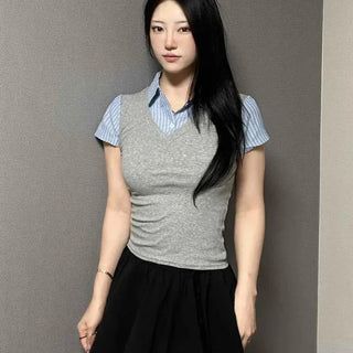 Slim Fit Plain Layered Daily Short Sleeve T-shirt