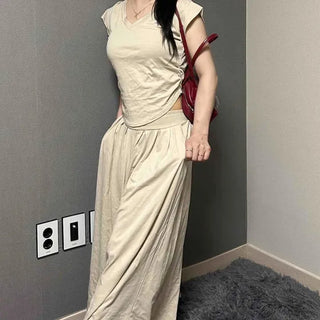 Shirred Plain Sleeveless A-Line Daily Two-Piece