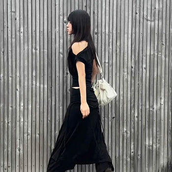 Loose-fit Strapped A-line Daily Long Skirt