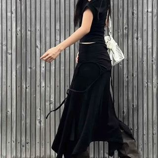 Loose-fit Strapped A-line Daily Long Skirt