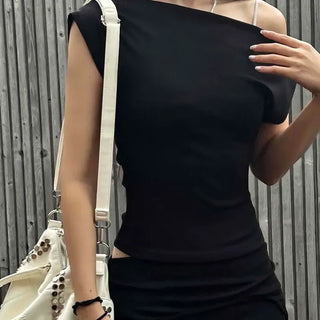 Slim Fit Plain Cutout Fitted Short Sleeve T-shirt