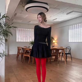 Slim Fit Dot Shirred Layered Daily Long Sleeve T-shirt