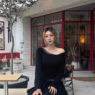 Slim Fit Dot Shirred Layered Daily Long Sleeve T-shirt