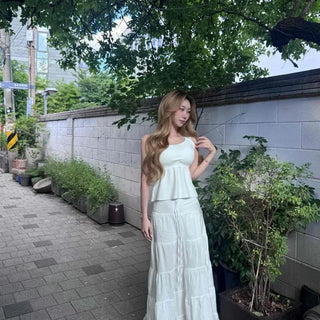 Loose-fit Frill String Tiered A-line Long Skirt