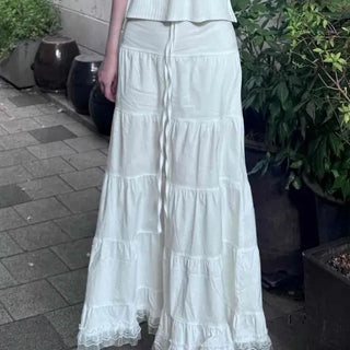 Loose-fit Frill String Tiered A-line Long Skirt