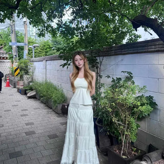 Loose-fit Frill String Tiered A-line Long Skirt