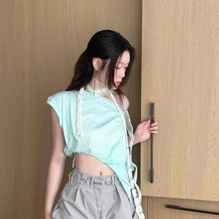 Loose Fit Pintuck Zipper Strap Wide Daily Shorts