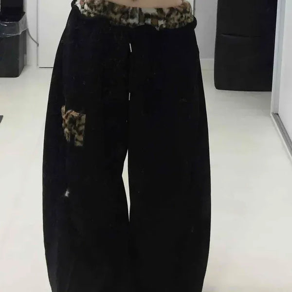 Leopard Velvet Wide Training Pants