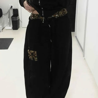 Leopard Velvet Wide Training Pants