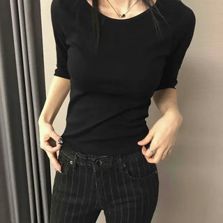 Half Round Neck Slim 3/4 Sleeve T-shirt