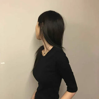 Half Round Neck Slim 3/4 Sleeve T-shirt