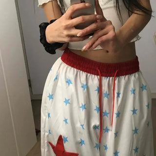 Loose-fit Star Contrast Drawstring Wide Long Pants