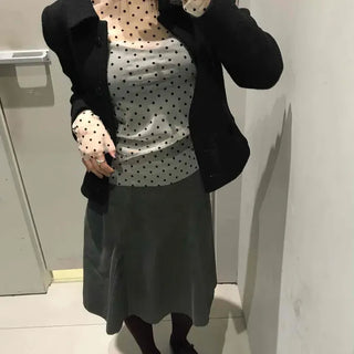 Lovely Polka Dot See-through Mesh Round Neck Inner Long Sleeve Top