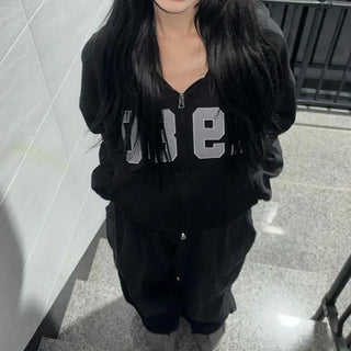 Numbered Embroidered Hoodie Oversized Half Zip-up