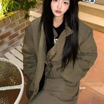 Military Big Collar Oversized Long Goose Down Padded Jacket