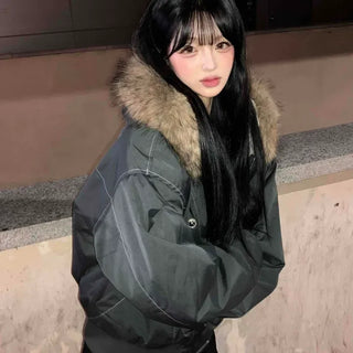 Voluminous Raccoon Fur Padded Bomber Jumper