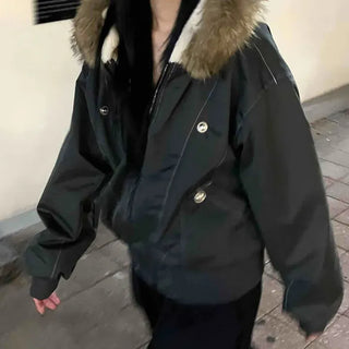Voluminous Raccoon Fur Padded Bomber Jumper