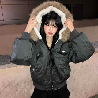 Voluminous Raccoon Fur Padded Bomber Jumper
