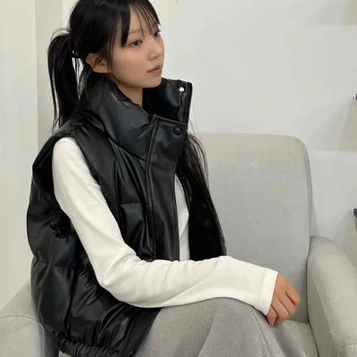 Oversized Quilted High-Neck Cropped Padded Vest