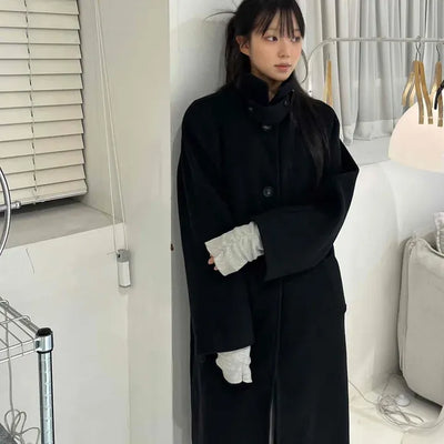 Modern City Double Button Oversized Wool Blend Long Coat