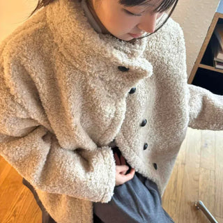 Boucle Lapel Button Loose Fit Half Coat