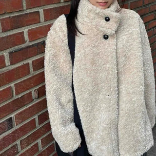 Boucle Lapel Button Loose Fit Half Coat