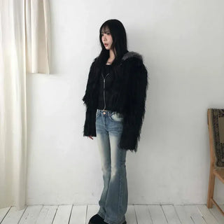 Vintage washed bootcut high-waisted jeans