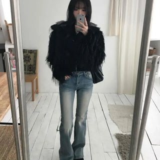 Vintage washed bootcut high-waisted jeans