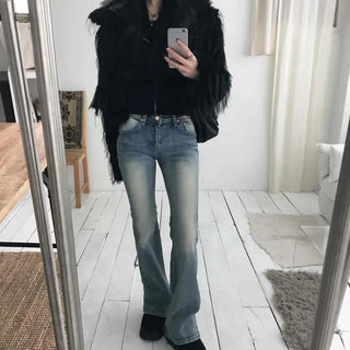 Vintage washed bootcut high-waisted jeans