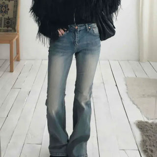 Vintage washed bootcut high-waisted jeans