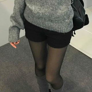 Wool Texture High-Waisted Shorts
