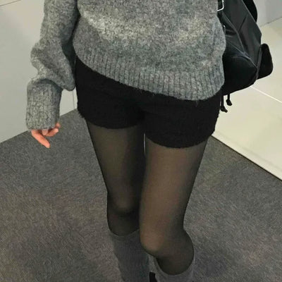 Wool Texture High-Waisted Shorts