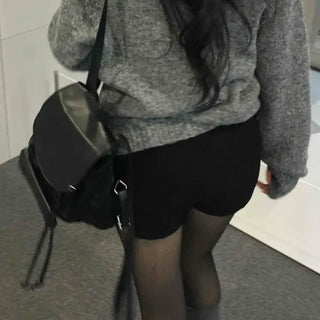 Wool Texture High-Waisted Shorts